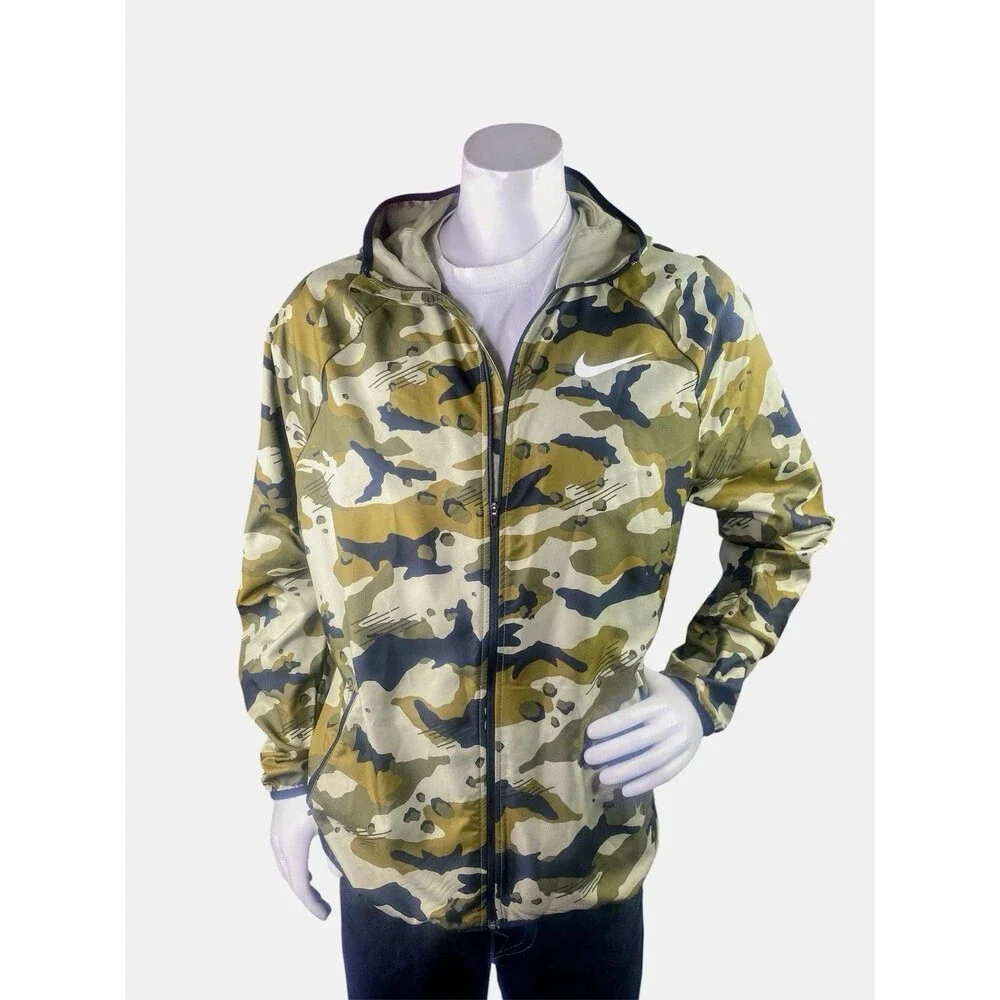 Nike Mens Dri-FIT Lightweight Camo Running Jacket Hooded Zip Up Size Large L